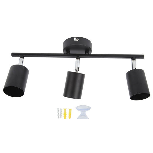 LED Track Light Kit 3 Heads 15.9in Arm 90 Degrees Rotatable Matte Black 3 Light Track Lighting Kit for GU10 Bulb 85‑265V