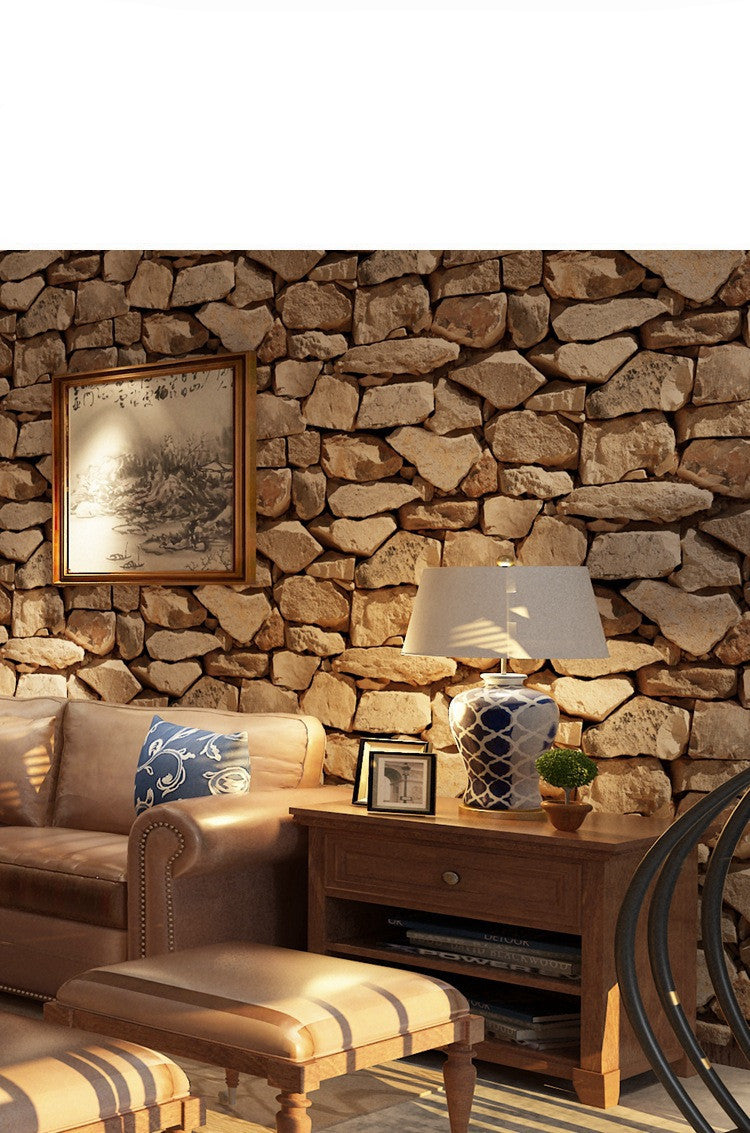 Retro 3D Simulation Brick Pattern Solid Stone Wallpaper