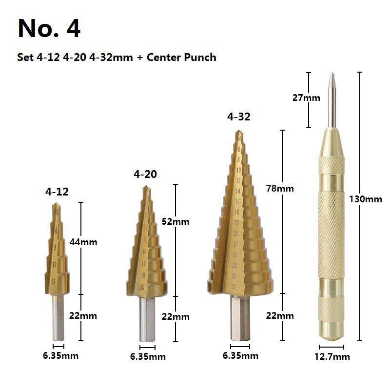 Cone drill bit punch set