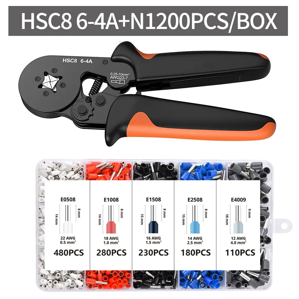 Tube Terminal Crimping Tools Ferrule Crimping Pliers HSC8 6-4 0.25-10mm² 23-7AWG 6-6 0.25-6mm² Electrician Clamp Sets Wire Tips