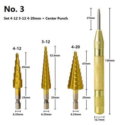 Cone drill bit punch set