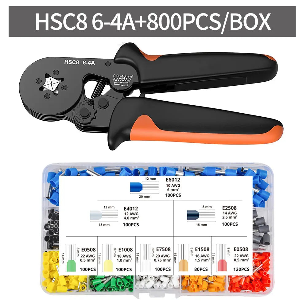 Tube Terminal Crimping Tools Ferrule Crimping Pliers HSC8 6-4 0.25-10mm² 23-7AWG 6-6 0.25-6mm² Electrician Clamp Sets Wire Tips