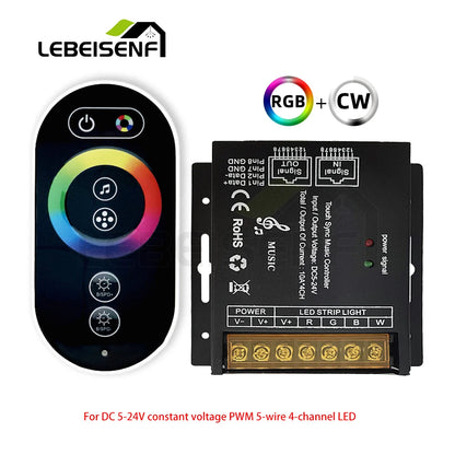 Music Sync Controller and RF Full Touch Remote Control Dimmer for DC5V 24V 12V RGBCCT RGBWC RGB CCT Color 1~5 Ch LED Strip Light