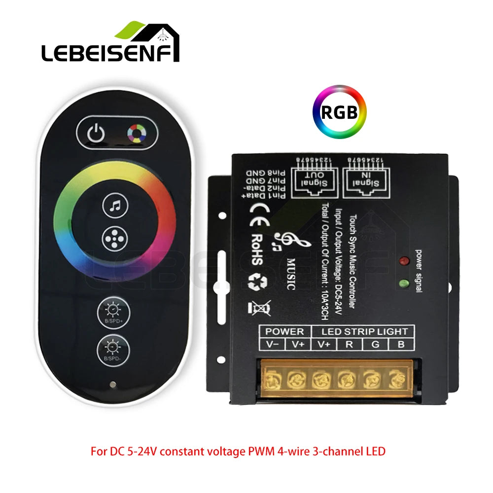 Music Sync Controller and RF Full Touch Remote Control Dimmer for DC5V 24V 12V RGBCCT RGBWC RGB CCT Color 1~5 Ch LED Strip Light