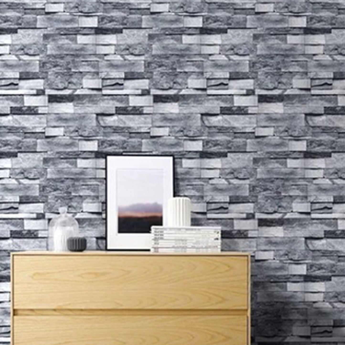 6m/19.69ft Wallpaper Vintage Brick Self Adhesive Peel and Stick 3D Wall Sticker for Home Restaurant