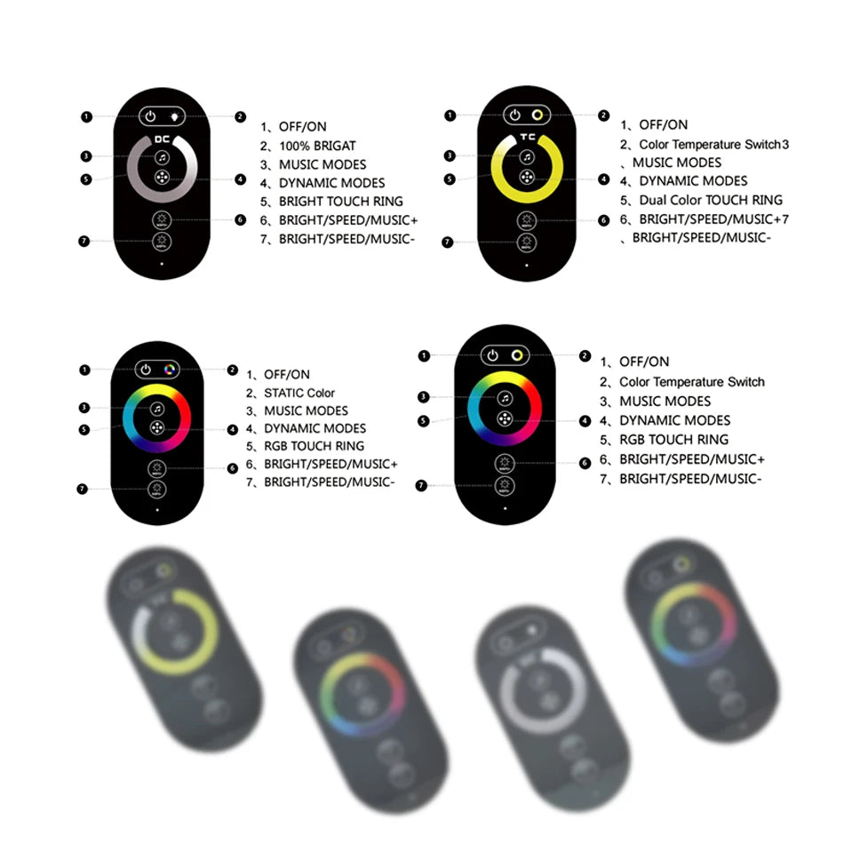 Music Sync Controller and RF Full Touch Remote Control Dimmer for DC5V 24V 12V RGBCCT RGBWC RGB CCT Color 1~5 Ch LED Strip Light