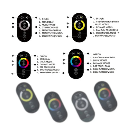 Music Sync Controller and RF Full Touch Remote Control Dimmer for DC5V 24V 12V RGBCCT RGBWC RGB CCT Color 1~5 Ch LED Strip Light