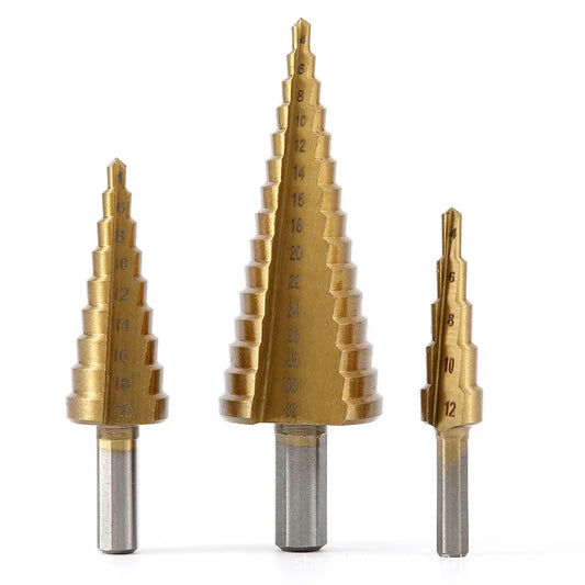 HSS Titanium Coated Stepped Drill Bit Set For Metal High Speed Steel Drilling 4-12/20/32mm Power Tools Metal Conical Drill Bit