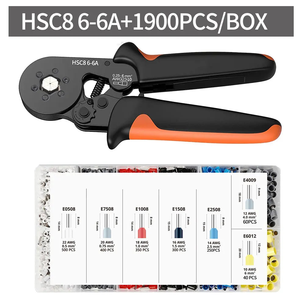 Tube Terminal Crimping Tools Ferrule Crimping Pliers HSC8 6-4 0.25-10mm² 23-7AWG 6-6 0.25-6mm² Electrician Clamp Sets Wire Tips